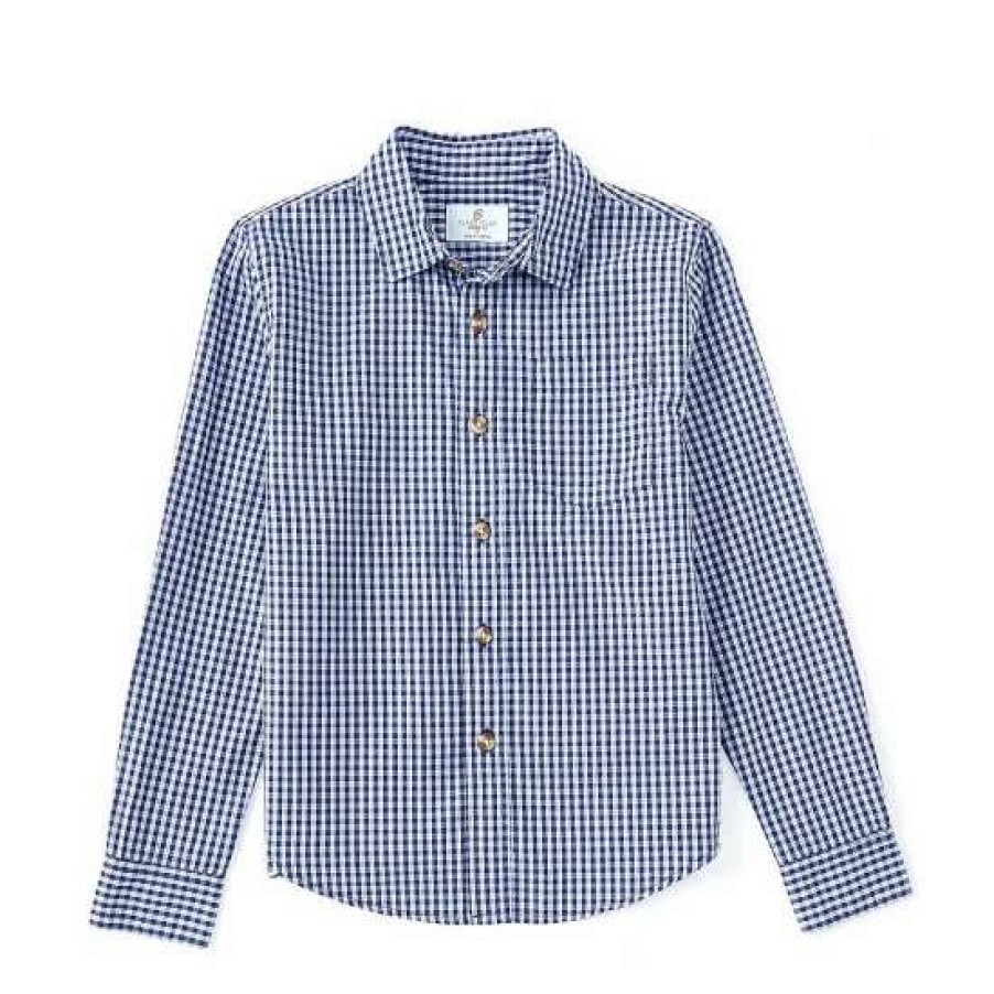 Kids * | Discount Class Club Big Boys 8-20 Mini Check Long Sleeve Button Front Sportswear Shirt Navy