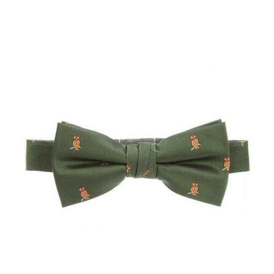 Accessories * | Brand New Class Club Boys Owl Embroidered Bow Tie Green