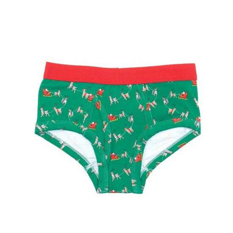 Kids * | Best Deal Adventure Wear By Class Club Little Boys 2T-7 Santa'S Sleigh Briefs Green