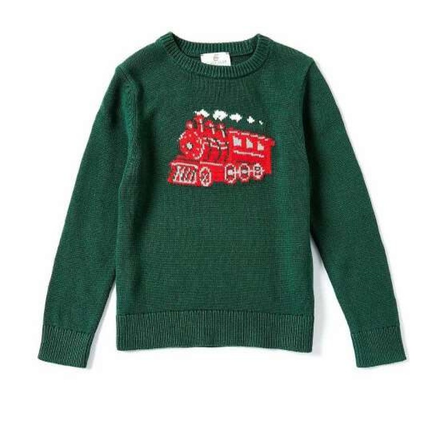 Kids * | Discount Class Club Little Boys 2T-7 Train Crew Neck Long Sleeve Sweater Hunter