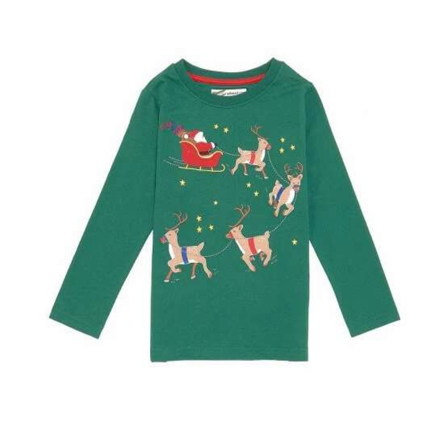 Kids * | Top 10 Adventure Wear By Class Club Little Boys 2T-6 Santa Sleigh Long Sleeve Tee Green