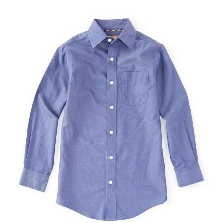 Kids * | Budget Class Club Gold Label Big Boys 8-20 Long-Sleeve Non-Iron Texture Dress Shirt Denim