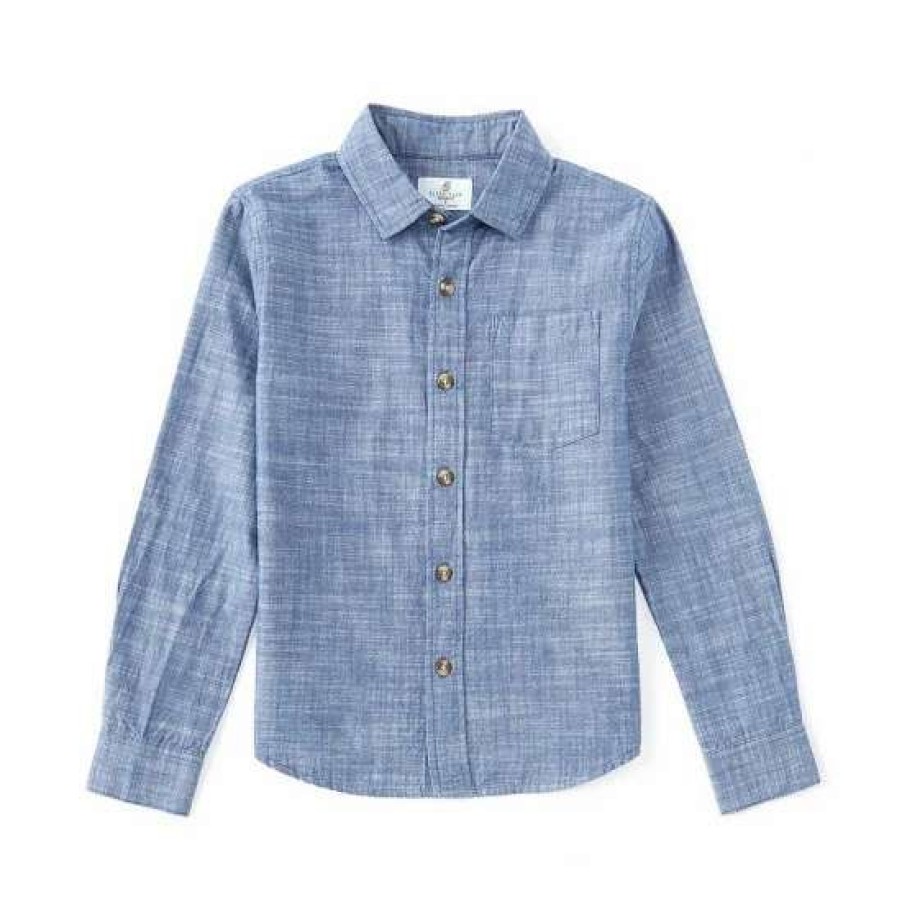 Kids * | Coupon Class Club Big Boys 8-20 Long Sleeve Button Front Sportwear Shirt Denim