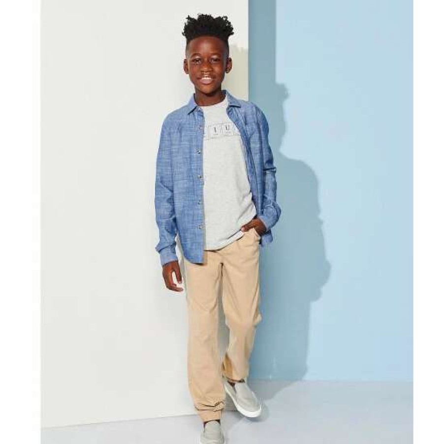 Kids * | Coupon Class Club Big Boys 8-20 Long Sleeve Button Front Sportwear Shirt Denim