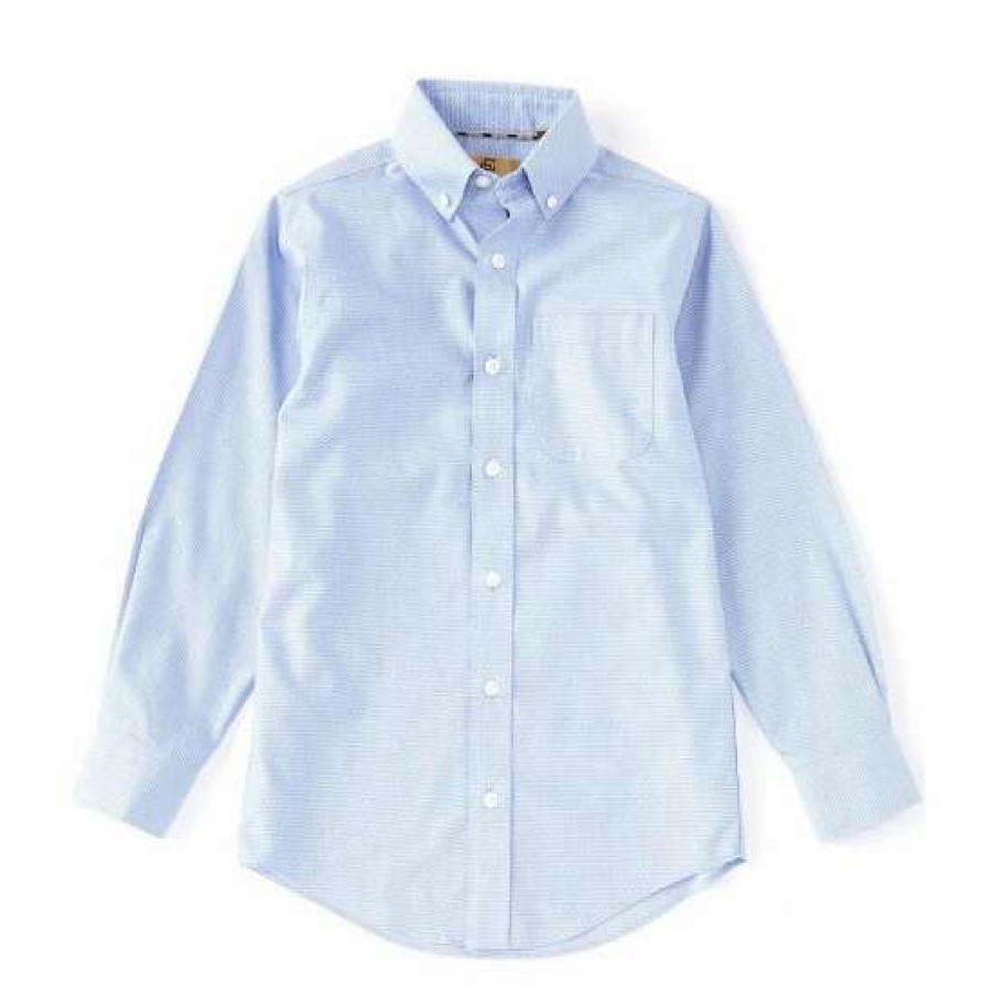 Kids * | Buy Class Club Gold Label Big Boys 8-20 Long Sleeve Non-Iron Texture Button Front Shirt Blue