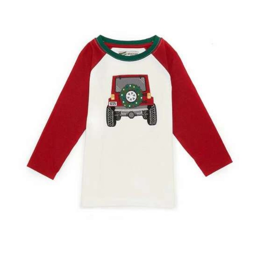 Kids * | New Adventure Wear By Class Club Little Boys 2T-6 Jeep Applique Long Sleeve Crew Neck Tee Red