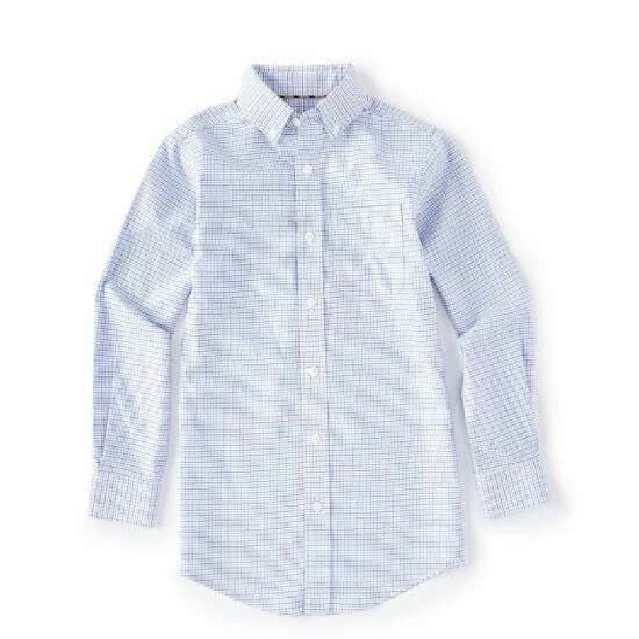 Kids * | Hot Sale Class Club Gold Label Big Boys 8-20 Long-Sleeve Non-Iron Check Button-Down Dress Shirt White