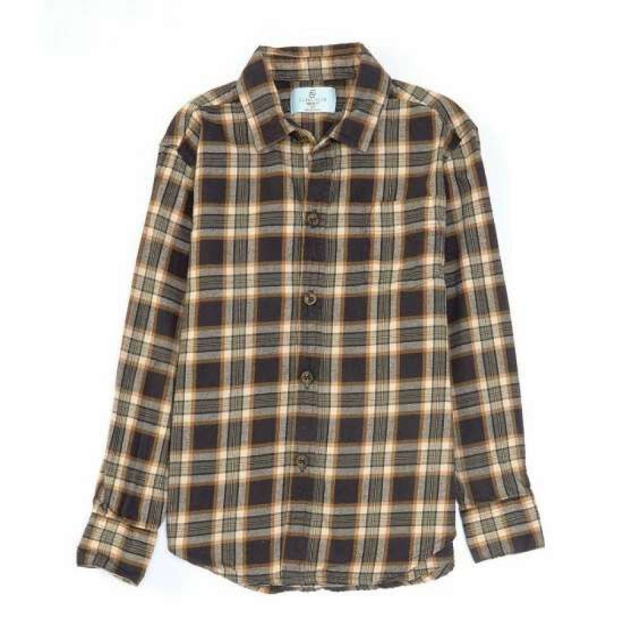 Kids * | Coupon Class Club Little Boys 2T-7 Plaid Flannel Long Sleeve Button Front Shirt Black