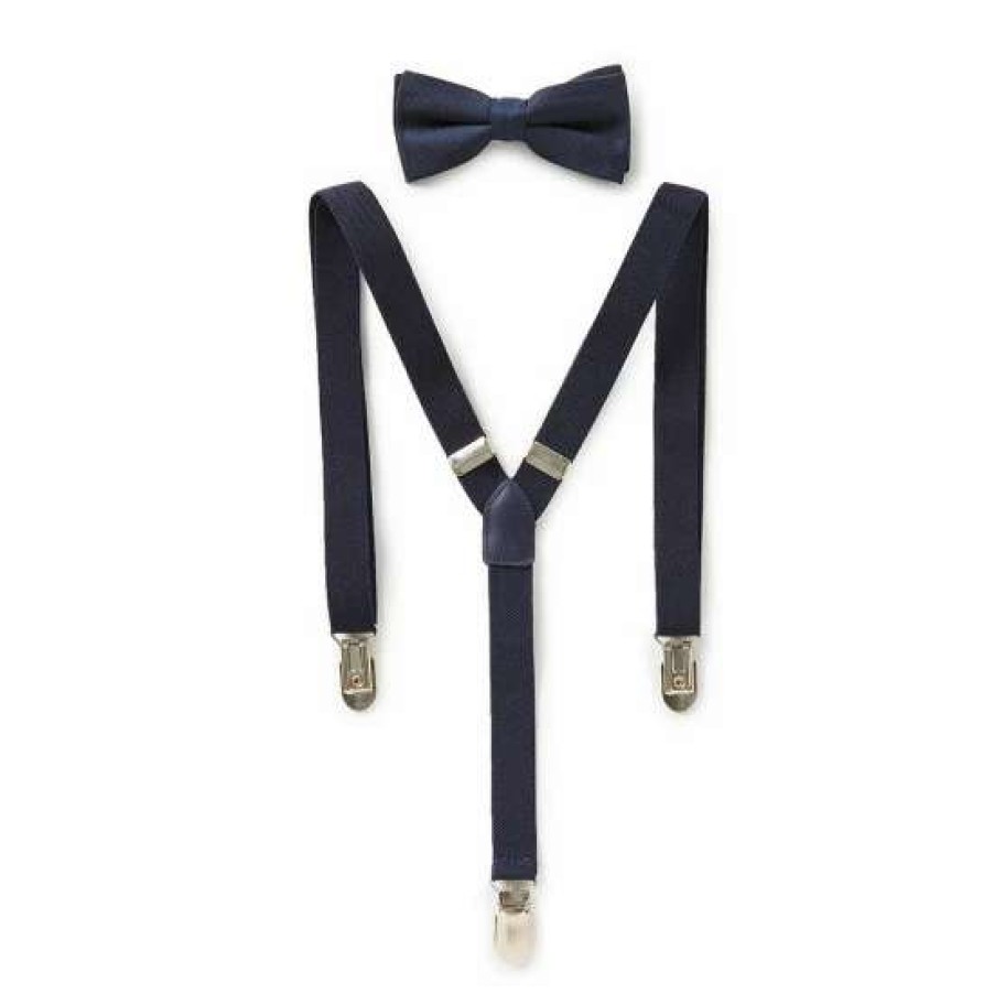 Kids * | Brand New Class Club Boys Solid Bow Tie & Suspender Set Navy