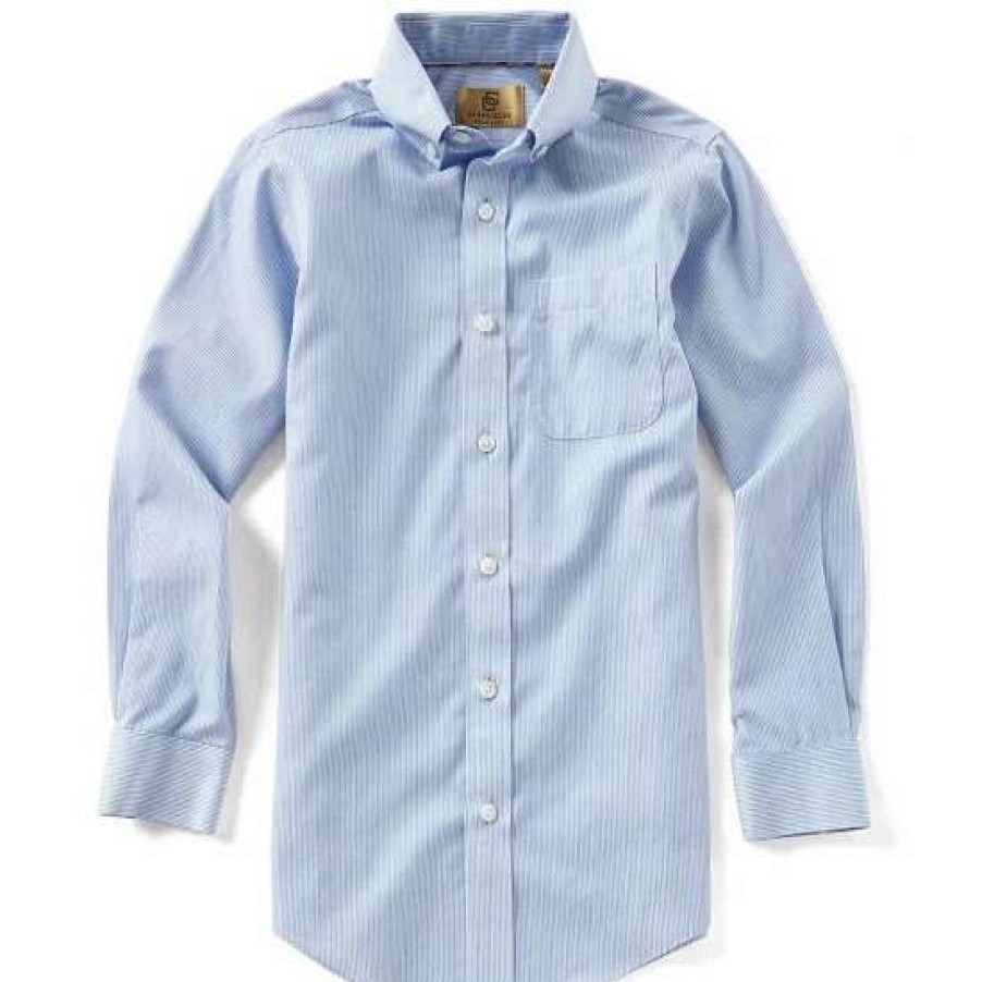 Kids * | Budget Class Club Gold Label Big Boys 8-20 Non-Iron Micro Stripe Button-Front Shirt Blue