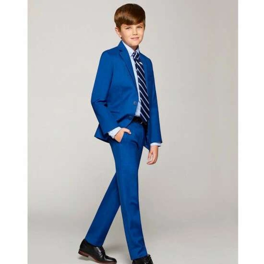 Kids * | Budget Class Club Gold Label Big Boys 8-20 Non-Iron Micro Stripe Button-Front Shirt Blue