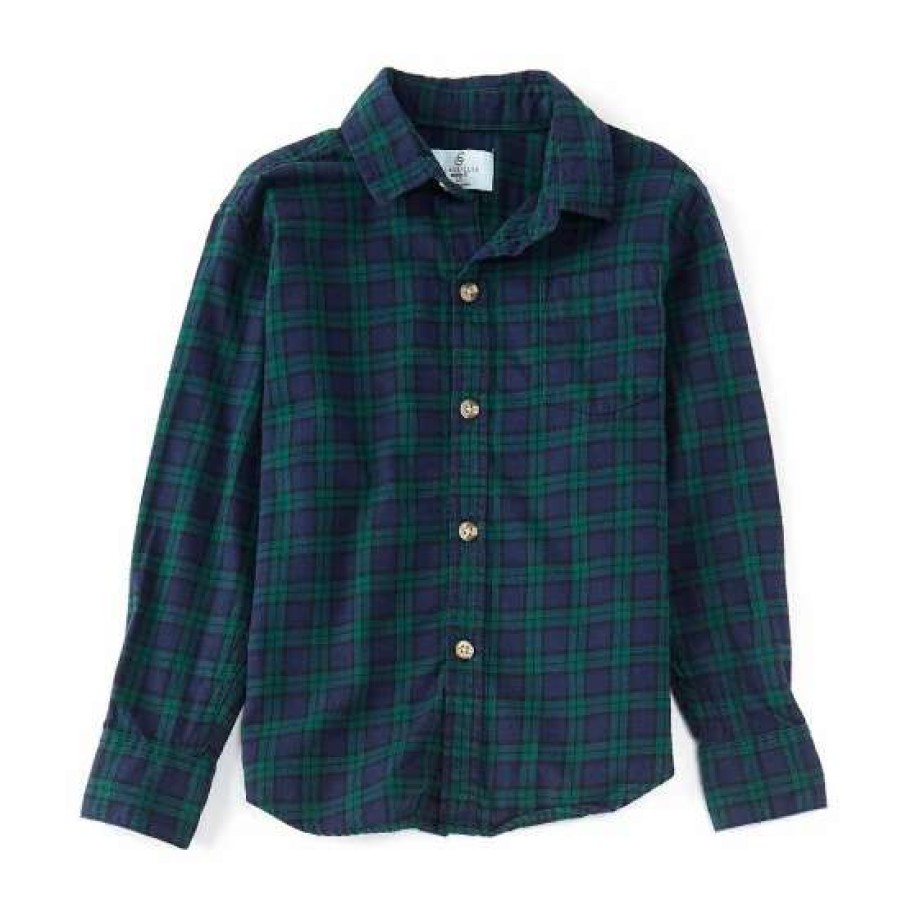 Kids * | Wholesale Class Club Little Boys 2T-7 Blackwatch Plaid Flannel Long Sleeve Button Down Shirt Navy