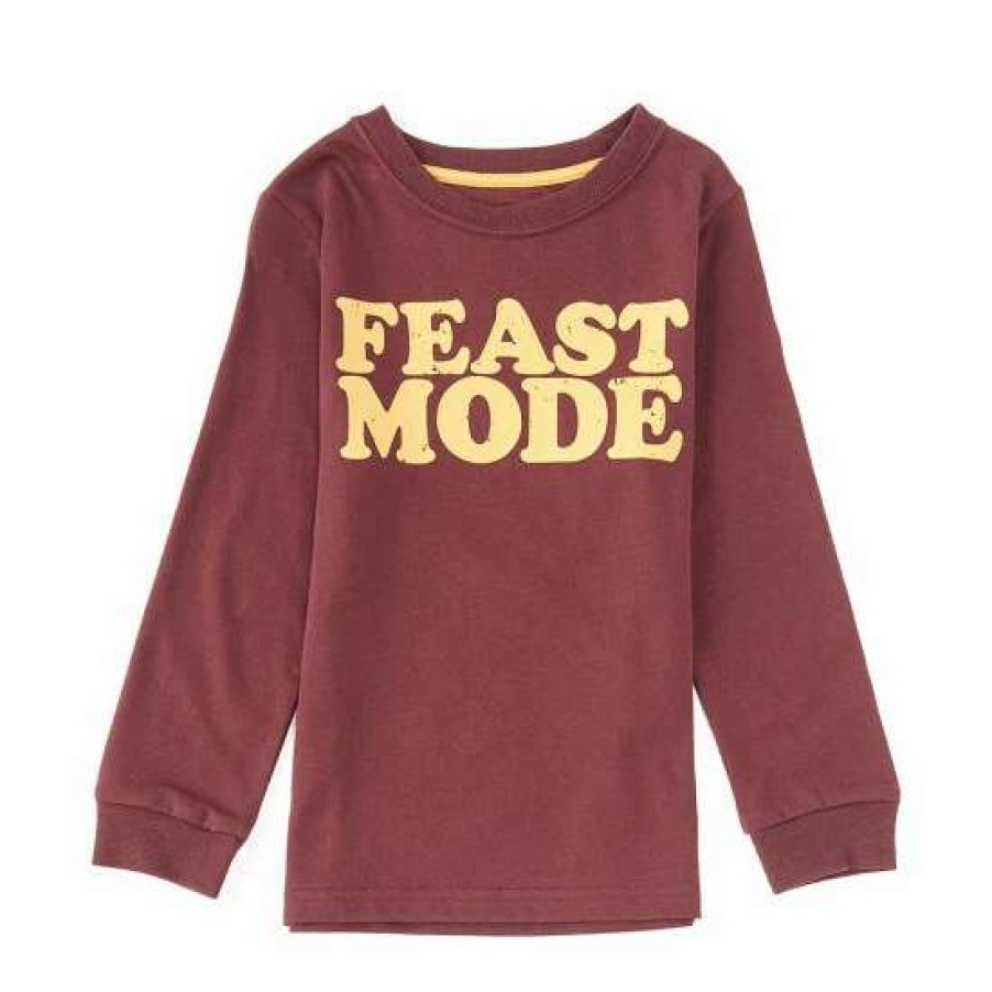 Kids * | Cheap Adventure Wear By Class Club Little Boys 2T-6 Feast Mode Long Sleeve Tee Burgundy